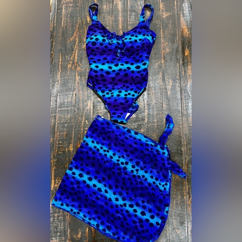 Blue Polka Dot One-Piece Swimsuit with Matching Cover-Up
